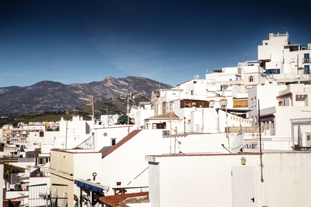 looking out across rooftops in from old town in almunecar spainの写真素材