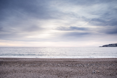 landscape of the sea and beach as the sun is setting in the costa tropical almunecar spainの写真素材