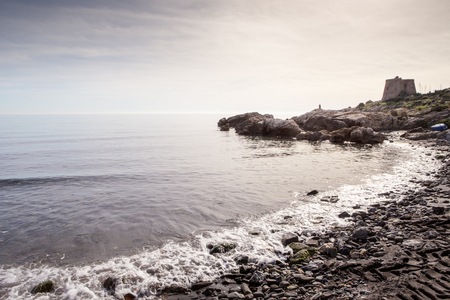 torre del tesorillo almunecar, watchtower built as a reinforcement of the coastal defenses in spainの写真素材