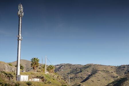 landscape image of mobile phone masts in spain on a hill sideの写真素材