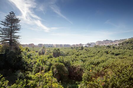 landscape image from the hill top looking out at Almunecar spainの写真素材