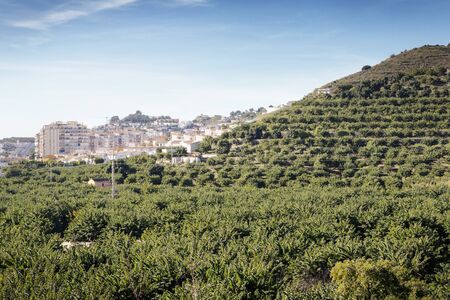 landscape image from the hill top looking out at Almunecar spainの写真素材