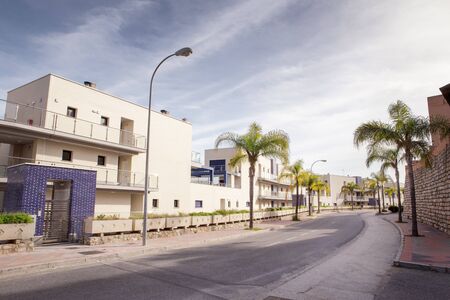 roadside view of buildings in spainの写真素材
