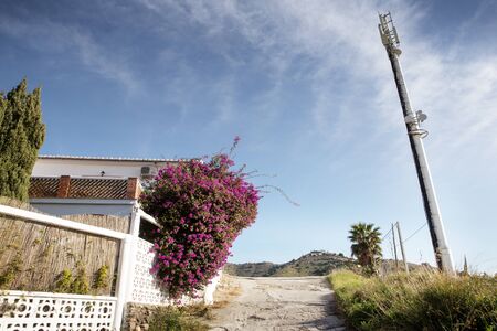 landscape image of mobile phone masts in spain on a hill sideの写真素材