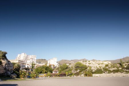 landscape of building and sea in almunecar spainの写真素材
