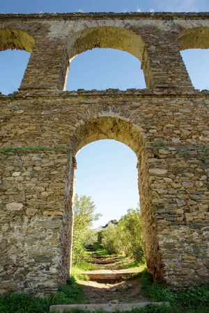 aqueduct built by the Romans in almunecar spainの写真素材