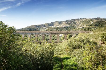 aqueduct built by the Romans in almunecar spainの写真素材