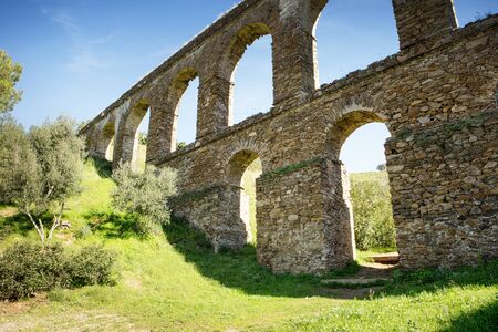 aqueduct built by the Romans in almunecar spainの写真素材