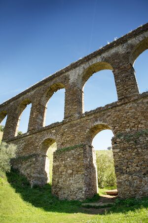 aqueduct built by the Romans in almunecar spainの写真素材