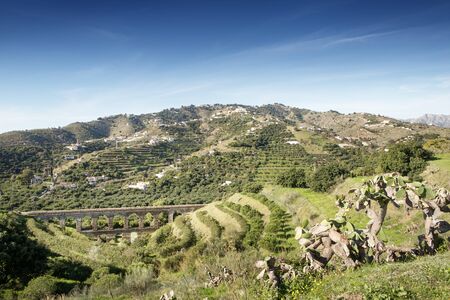 aqueduct built by the Romans in almunecar spainの写真素材