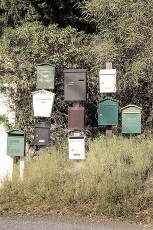 lots of letter boxs at the end of a road in spainの写真素材