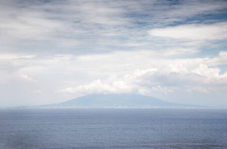 view of mount vesuvius across the sea from the island of capriの写真素材