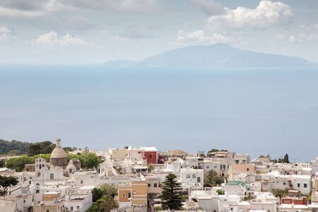 view of mount vesuvius across the sea from the island of capriの写真素材