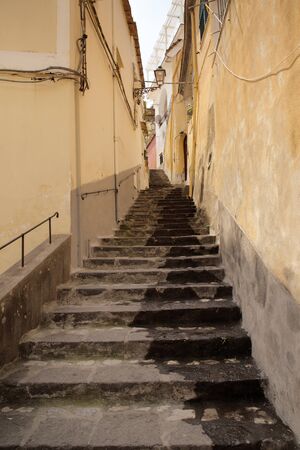 side streets and alleyways around the small fishing village positano in italyの写真素材