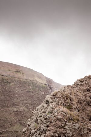 on top of mount vesuvius looking at the side of the volcano in italy の写真素材