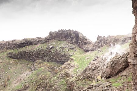 on top of mount vesuvius looking at the side of the volcano in italy の写真素材