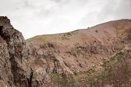 on top of mount vesuvius looking at the side of the volcano in italy の写真素材