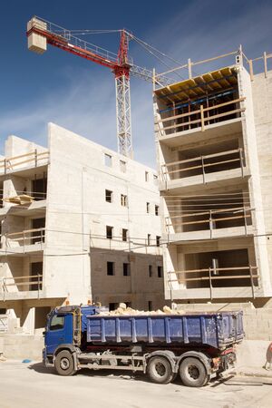 building and construction work of a building site in maltaの写真素材