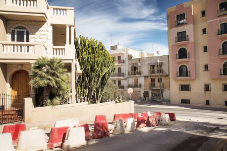 building and construction work of a building site in maltaの写真素材