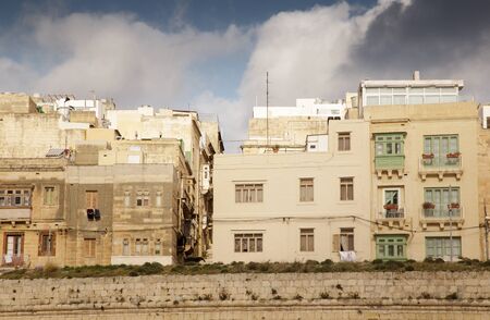 building and architecture of  the side streets of Valletta the capital city of maltaの写真素材