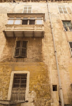 building and architecture of  the side streets of Valletta the capital city of maltaの写真素材