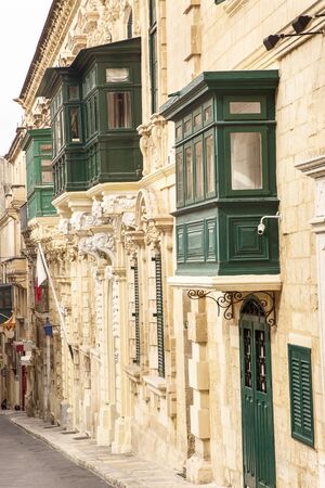 building and architecture of  the side streets of Valletta the capital city of maltaの写真素材
