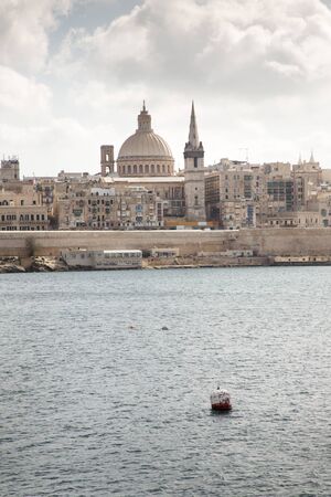 looking across the harbour at valletta capital city of maltaの写真素材