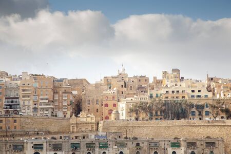 landscape view of a cityscape malta of all the high rise buildingsの写真素材
