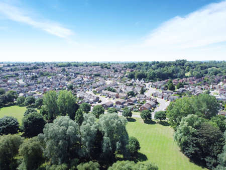 Bankside Park in the foreground and a housing estate of banbury behindの写真素材