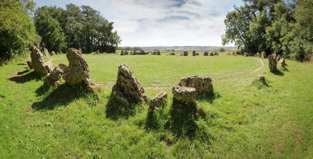 panoramic view landscape image of the rollright stone in the Oxfordshire Warwickshire border in Englandの写真素材