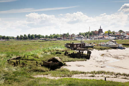 view of maldon across the water from heybridge basin in essex englandのeditorial素材