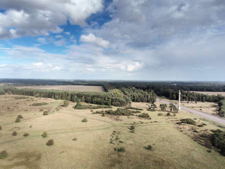 landscape aerial view of Elveden War Memorial by the A11 in Suffolk, war memorial to the First World War.の写真素材