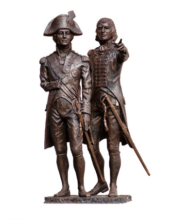 cut out on white of sculpture of Admirals Nelson and Murray in Chichester by local artist Vincent Grayのeditorial素材