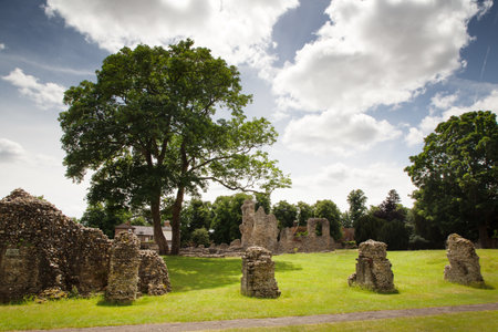 The Abbey Ruins in bury st edmunds park grounds was once one of the richest and most powerful Benedictine monasteries in Englandの写真素材