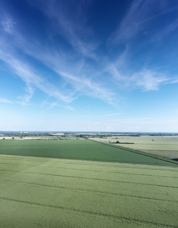 UK Bird eye view of english countryside in Norfolkの写真素材