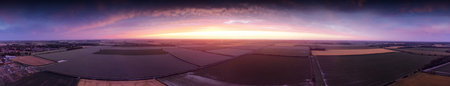 sunset Panoramic image of a Bird eye view of english countryside in Norfolk