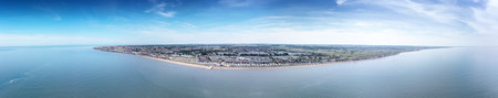 panoramic aerial view above the sea looking at the sea side town of Hunstanton in norfolkの写真素材