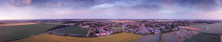 sunset Panoramic image of a Bird eye view of english countryside in Norfolk