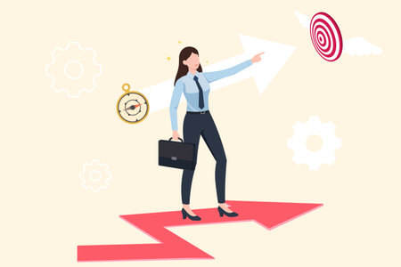 eaders set the direction of the organization and point out the target. business direction to achieve goals or targets. teamwork to success in work. businessman leader leads with aのイラスト素材