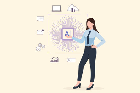 Ai technology,Artificial Intelligence, business woman using the future technology AI, Global Internet connect Chat bot, Chat with AI, using command prompt for generates something,vのイラスト素材