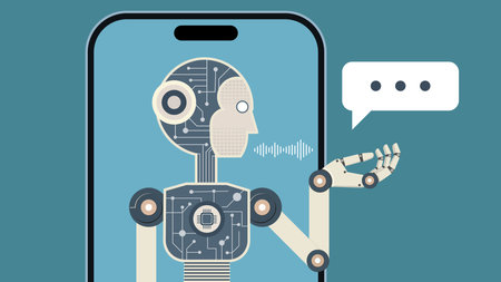Chatbot robot providing online assistance on Smartphone screen, Artificial intelligence in customer service and support talking on website,concept of Ai technology assistance.のイラスト素材