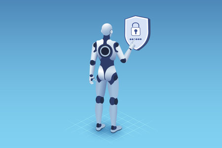 Internet Network and Computer security, AI robot locking the security password to prevent unauthorized access, Online server protection system concept with artificial intelligenceのイラスト素材