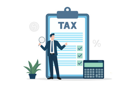 business man Filling tax form or Tax management and Financial asset,calculator,Tax documents for background or baner, flat vector illustration.のイラスト素材