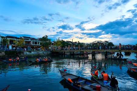 Hoi An Vietnam 19.06.19: View over River in Hoi an, with colourful lanterns.のeditorial素材
