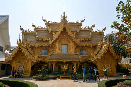 Chiang Rai, Thailand - February.10.2020: Golden Building in White Temple Rong Khun temple, Chiang Rai province, northern Thailand.のeditorial素材