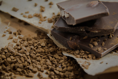 Dark chocolate stack on the wooden,Close up chocolateの写真素材