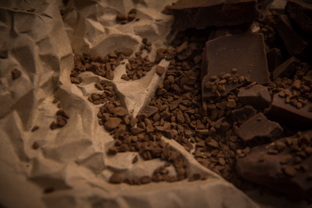 Dark chocolate stack on the wooden,Close up chocolate