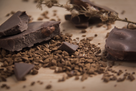 Dark chocolate stack on the wooden,Close up chocolateの写真素材
