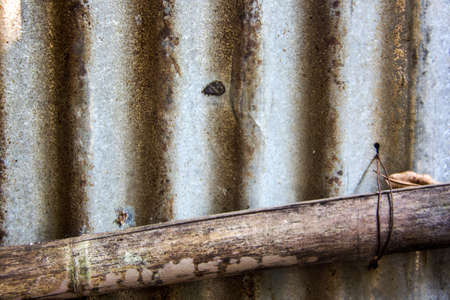 Rusty Zinc texture and old bambooの写真素材
