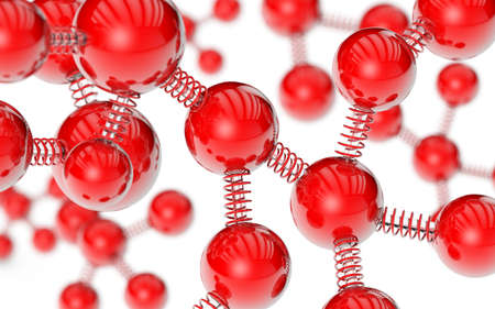 Red molecule and glass Coil Spring background 3d renderingの写真素材